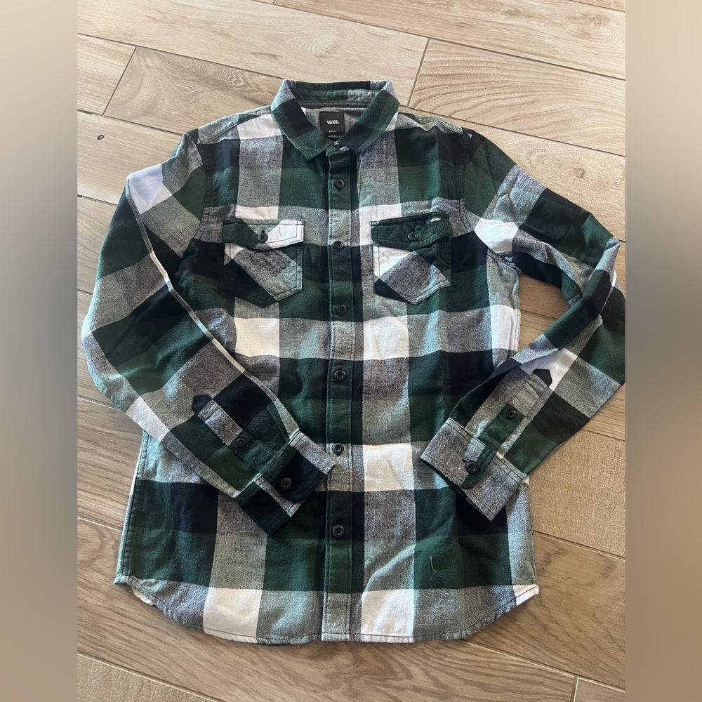 Vans Green and Black Plaid Button Down Shirt